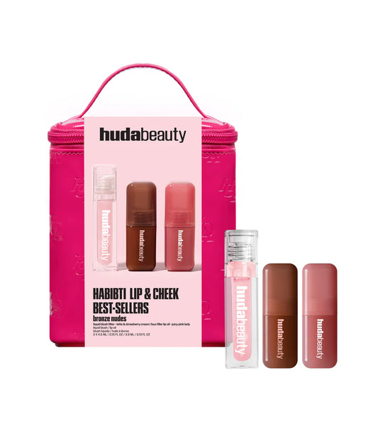 HUDA BEAUTY HABIBTI LIP & CHEEK BEST SELLER KIT BRONZE NUDE