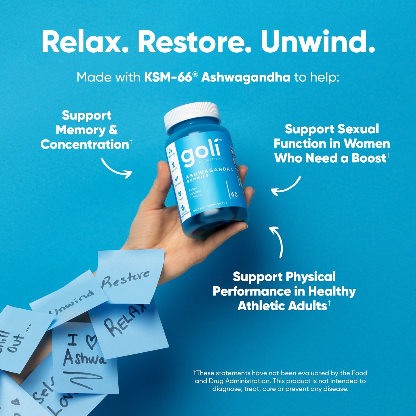 GOLI NUTRITION ASHWAGANDA GUMMIES RELAX RESTORE UNMIND