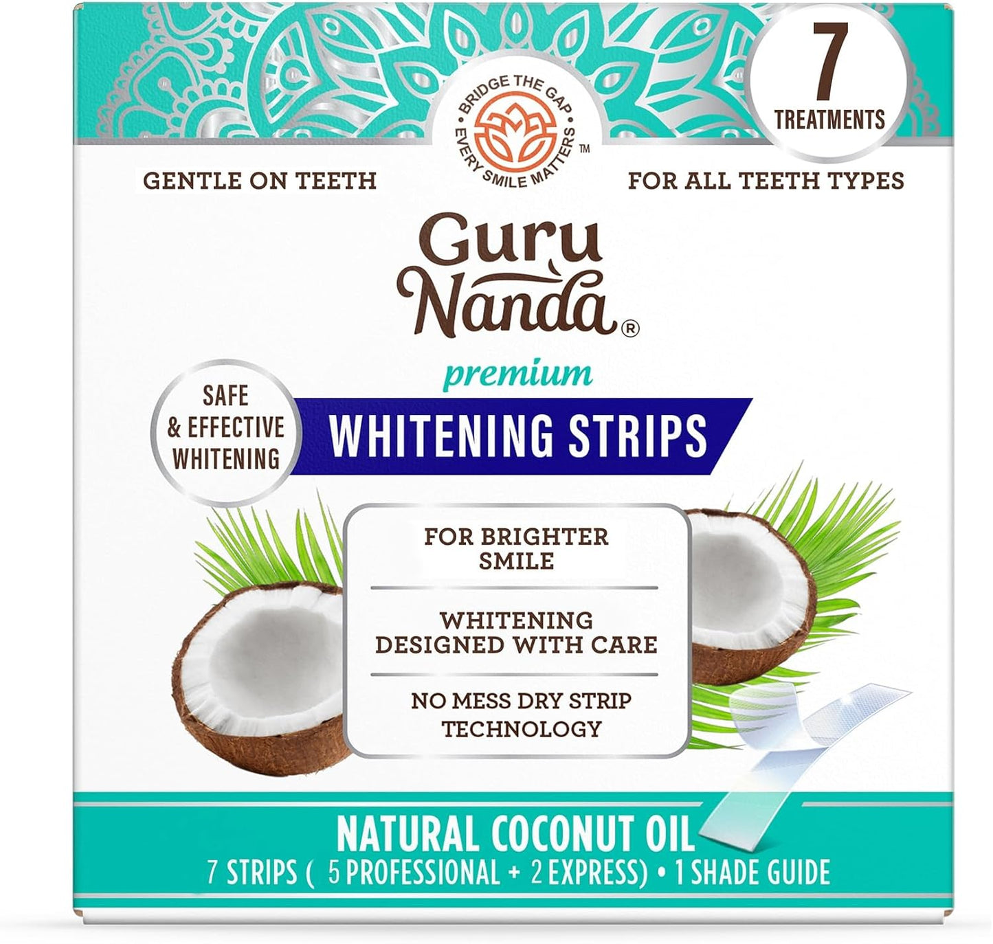 GURUNANDA TEETH WHITENING STRIPS - 7-DAY TREATMENT WITH NON-SLIP, DRY STRIP TECHNOLOGY
