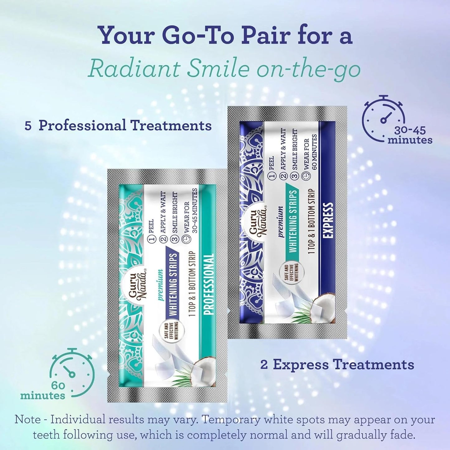 GURUNANDA TEETH WHITENING STRIPS - 7-DAY TREATMENT WITH NON-SLIP, DRY STRIP TECHNOLOGY