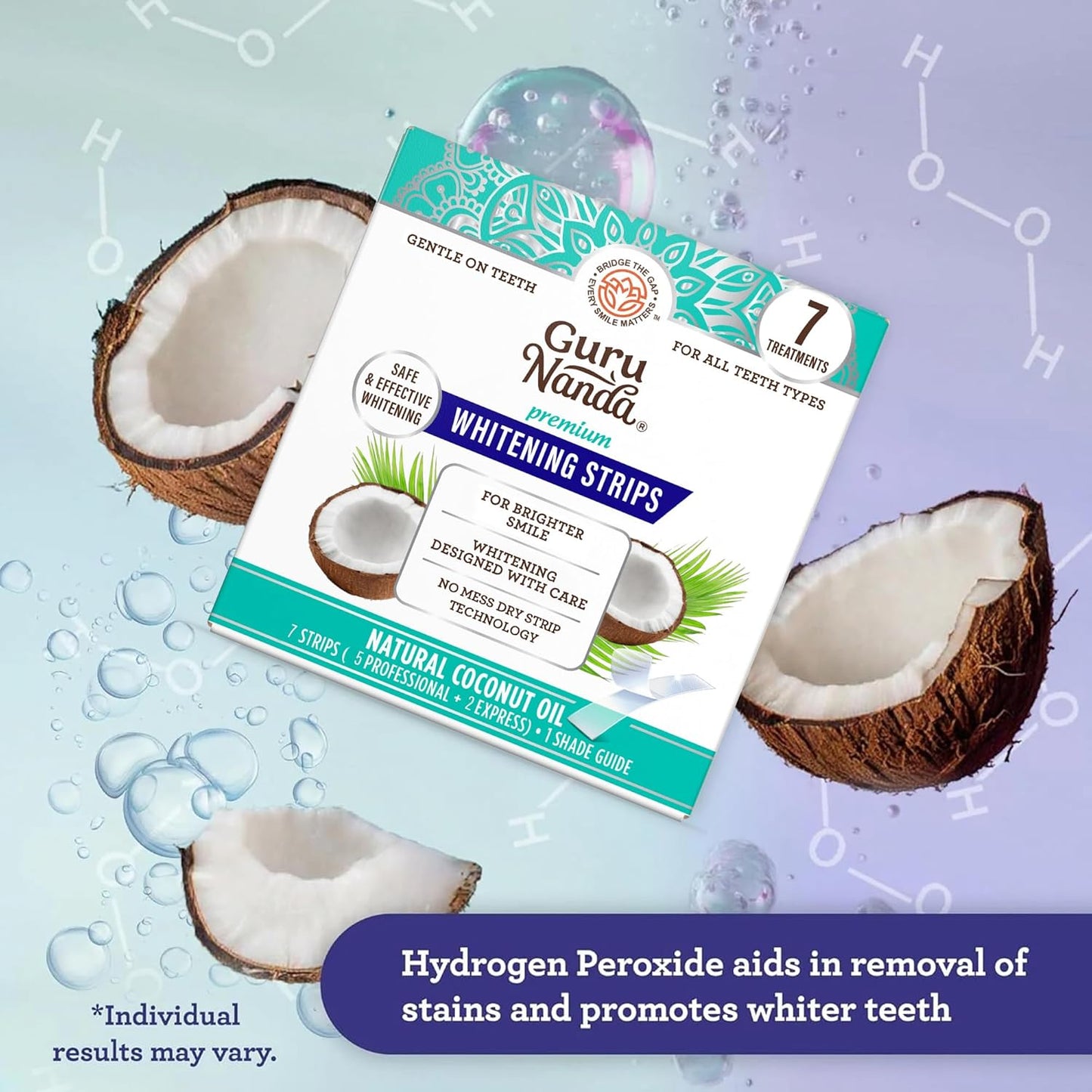 GURUNANDA TEETH WHITENING STRIPS - 7-DAY TREATMENT WITH NON-SLIP, DRY STRIP TECHNOLOGY