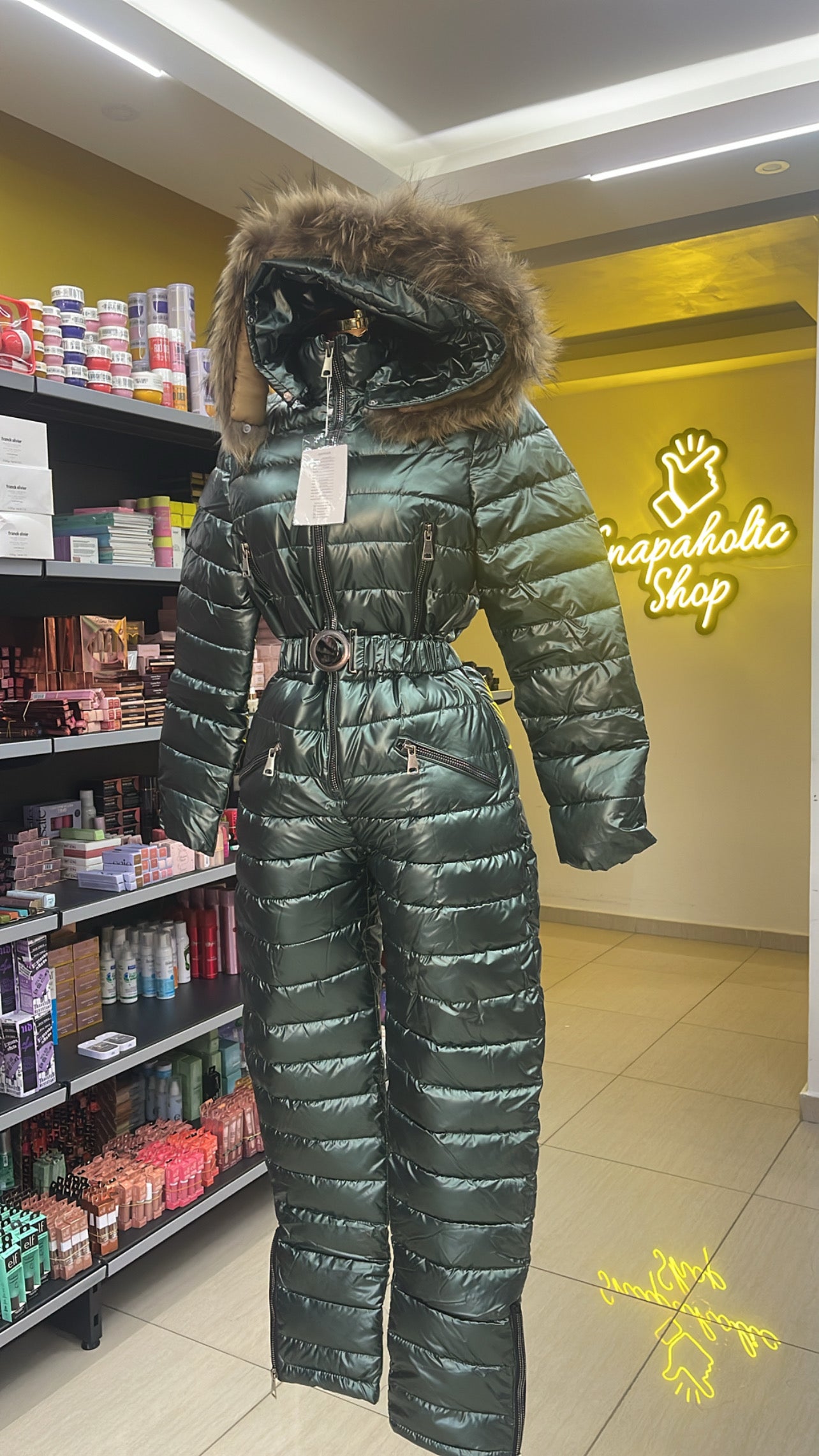 SKI SUITS WOMEN METALIC SNOW SUITS FOR WOMEN WATERPROOF ONE PIECE JUMPSUIT(GREEN)