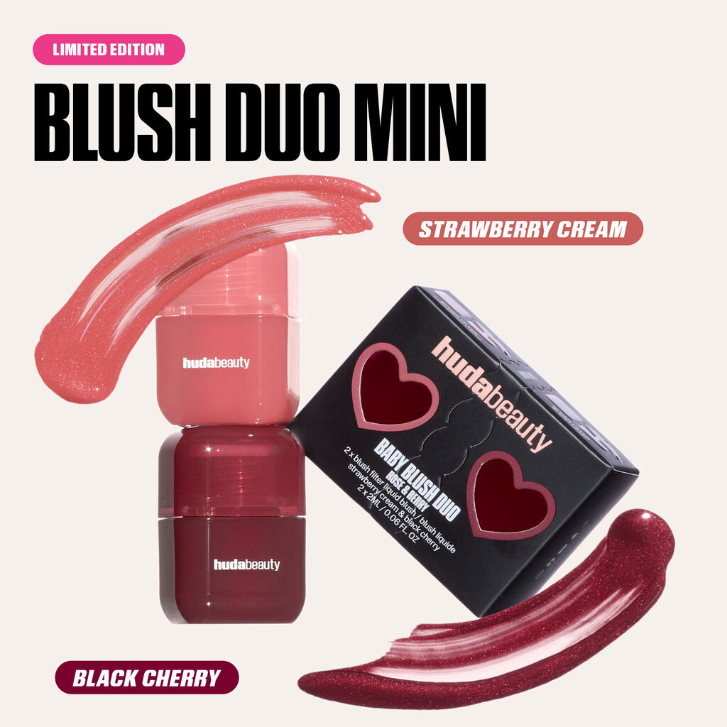HUDA BEUTY MINI BABY BLUSH DUO SET (Strawberry Cream and Black Cherry - dusty rose / burnt berry)