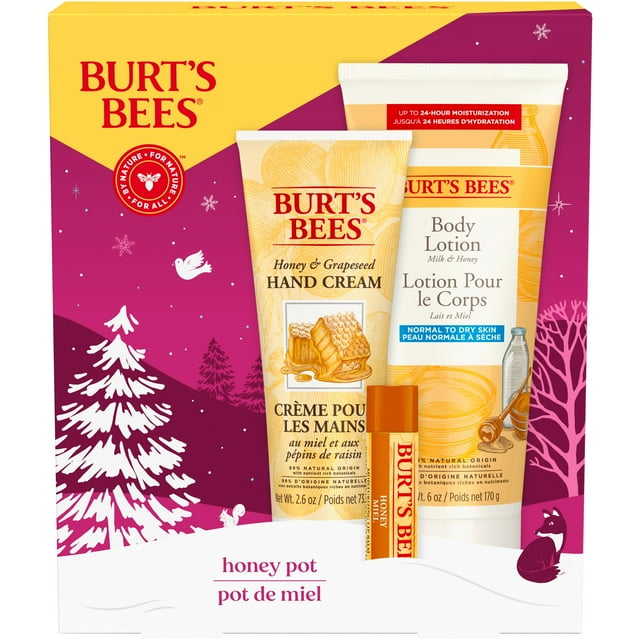 Burt's Bees Lip Balm, Body Lotion and Hand Cream Gift Set, Honey Pot, 1 Gift Set