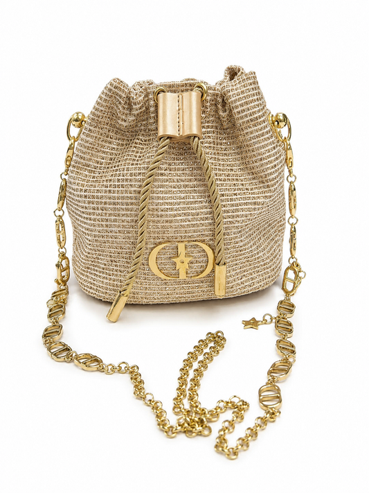 CHRISTIAN DIOR LIMITED EDITION COLLECTION BUCKET GOLD ROUND BAG