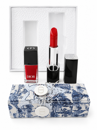 CHRISTIAN DIOR ROUGE SATIN 999 MINI VERNIS AND FULL SIZE LIPSTICK