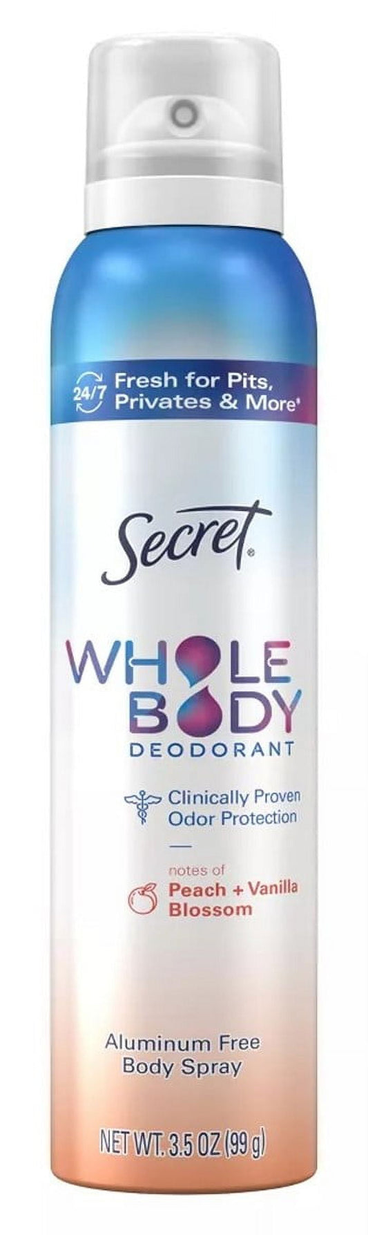 SECRET WHOLE BODY DEODORANT BODY SPRAY ALUMINIUM FREE (PEACH&VANILA)