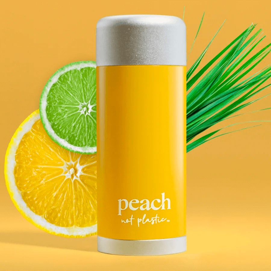 PEACH NOT PLASTIC DEODORANT STARTER KIT | REFILLABLE SET WITH ALUMINUM-FREE DEODORANT STICK & FOREVER CASE | 48 HOUR PROTECTION |CITRUS VETIVER