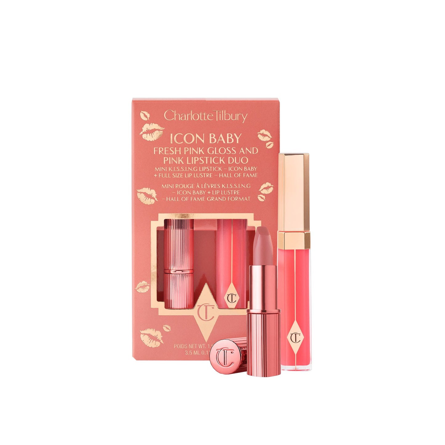 CHARLOTTE TILBURY ICON BABY FRESH PINK GLOSS AND PINK LIPSTICK DUO (ICON BABY/HALL OF FAME)
