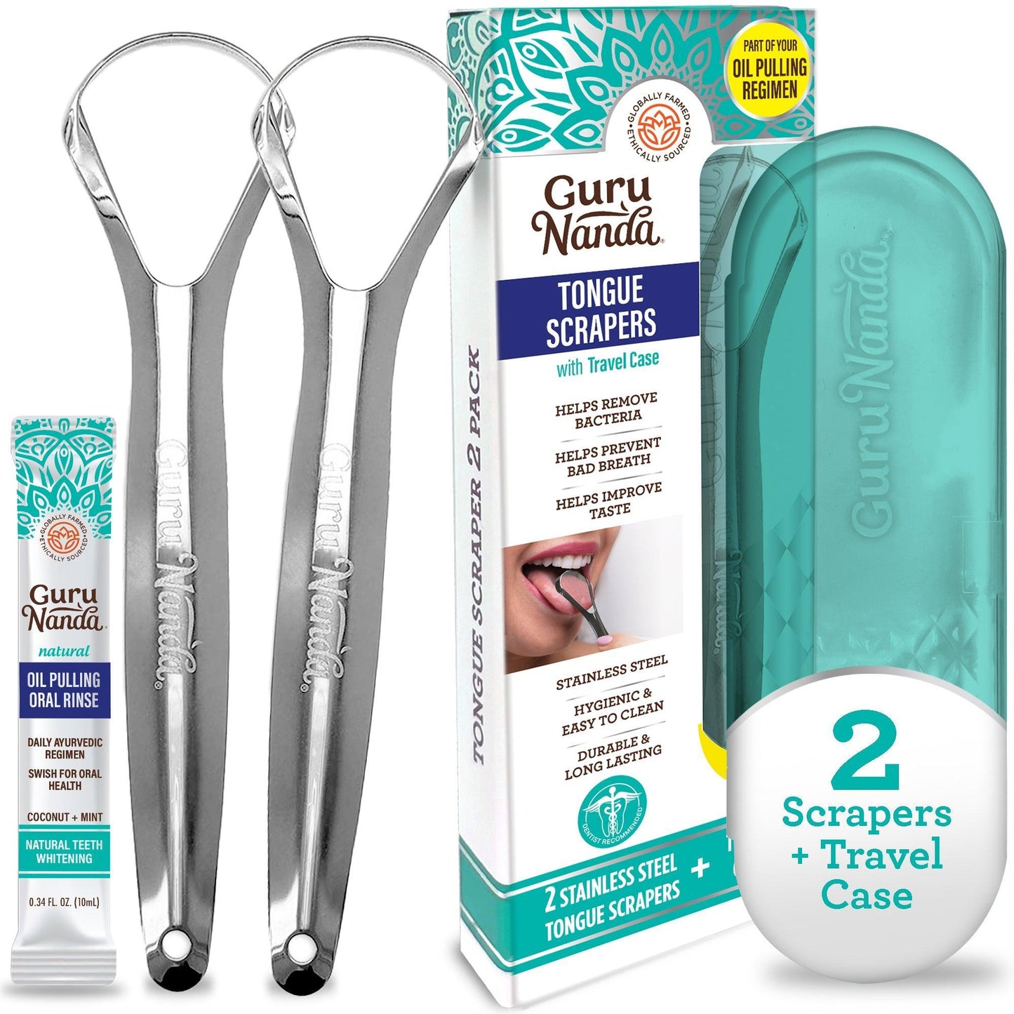 GURU NANDA Spoon Shaped Stainless Steel Tongue Scraper (2-Pack)