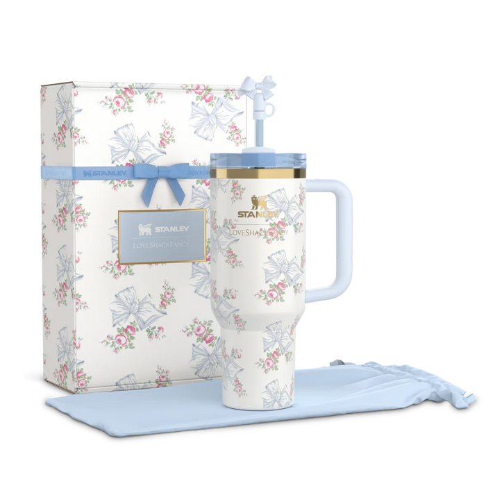 STANLEY 1913 X LOVESHACKFANCY QUENCHER TUMBLER WITH HANDLE (HOLIDAY COLLECTION BLUE)