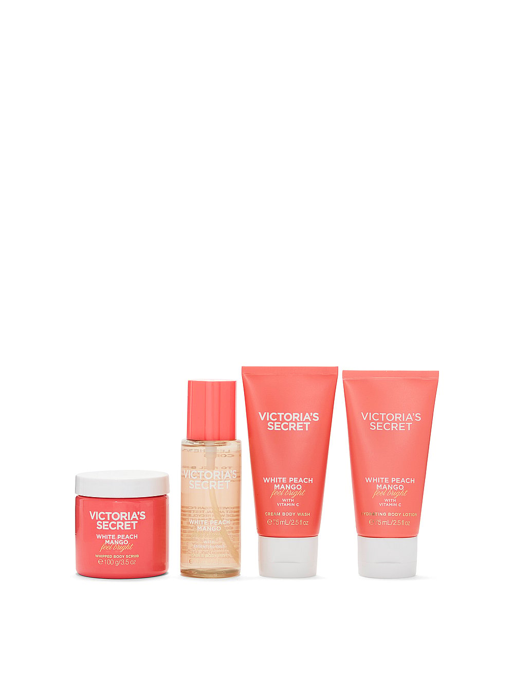 VICTORIA SECRET WHITE PEACH MANGO SET OF 4 PIECES WITH REUSABLE BAG
