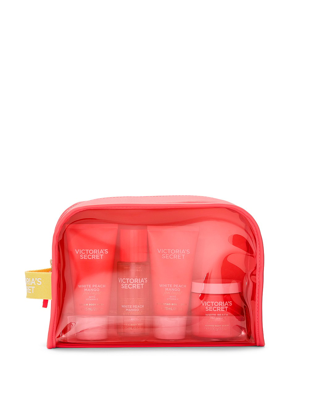 VICTORIA SECRET WHITE PEACH MANGO SET OF 4 PIECES WITH REUSABLE BAG