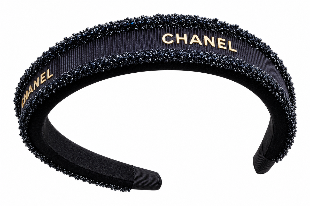 Chanel Luxury Embellished Headband – Blue Black with Gold Logo