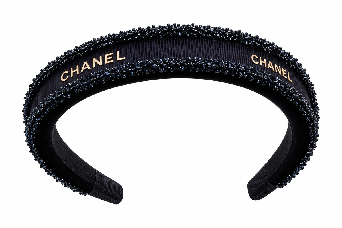 Chanel Luxury Embellished Headband – Blue Black with Gold Logo