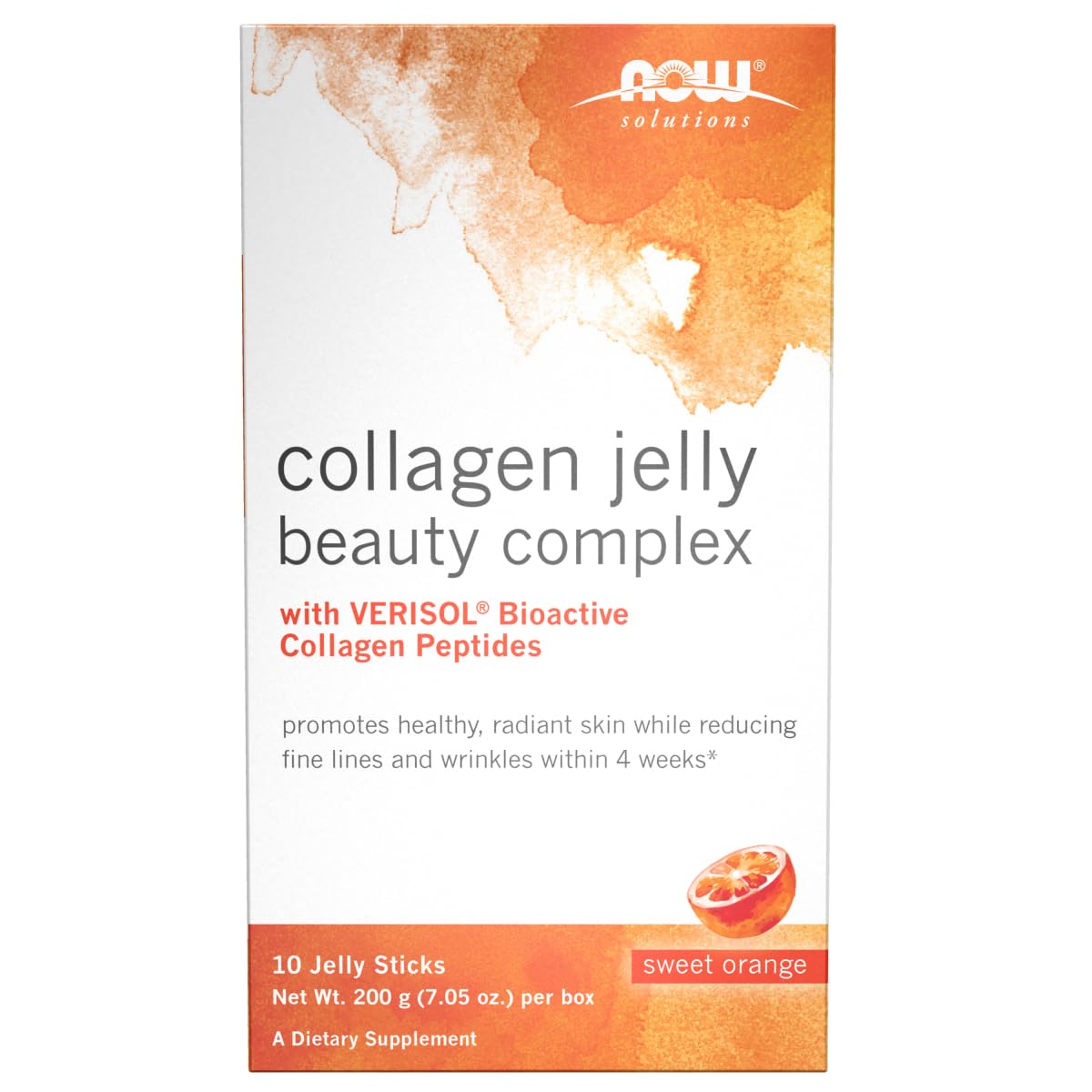 NOW Foods Solutions, Collagen Jelly Beauty Complex, Sweet Orange Flavor, 10 Jelly Sticks