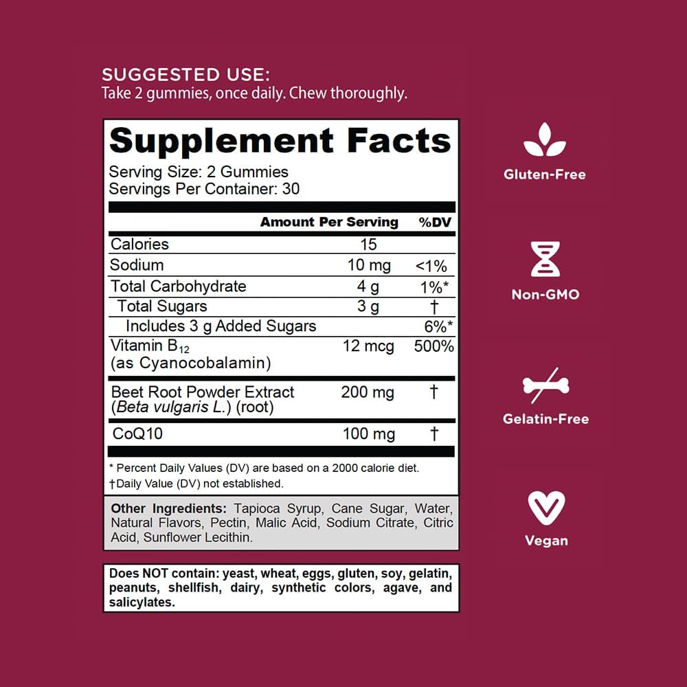 GOLI NUTRITION BEETS CARDIO GUMMIES BEET ROOT POWDER EXTRACT & VITAMIN B 12