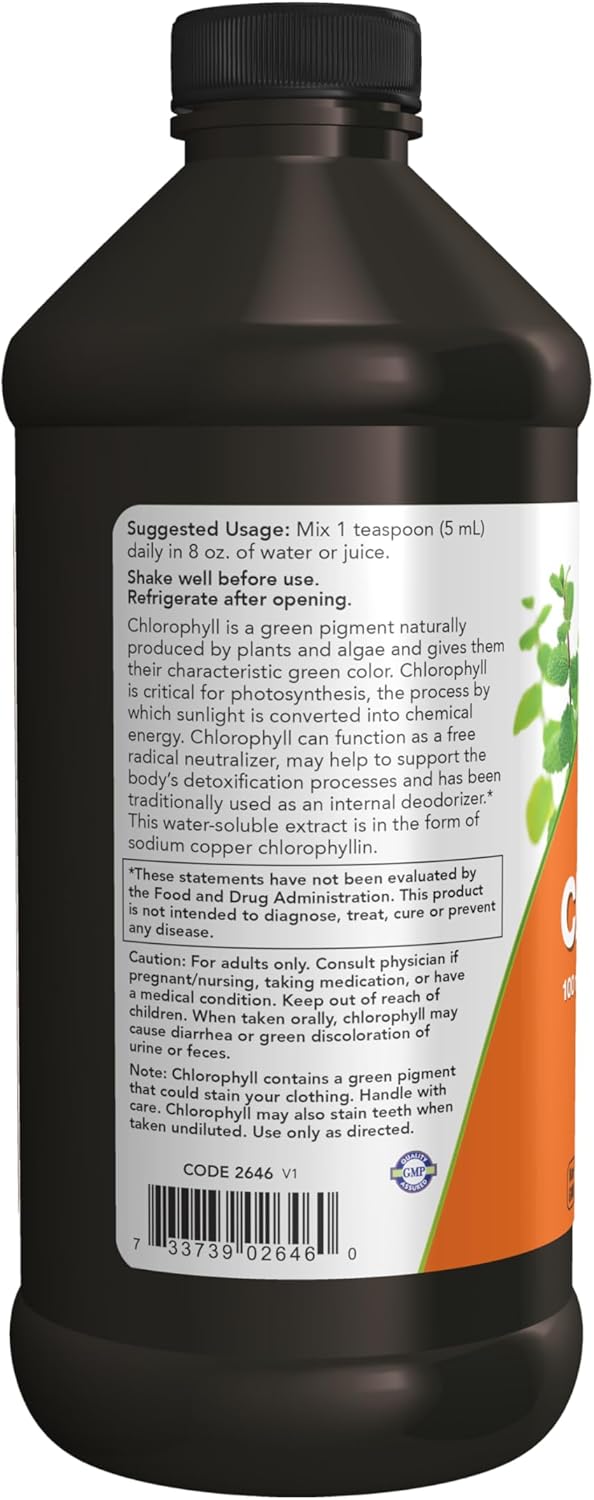 NOW Foods Supplements, Unflavored Chlorophyll Liquid, 100 mg per Teaspoon