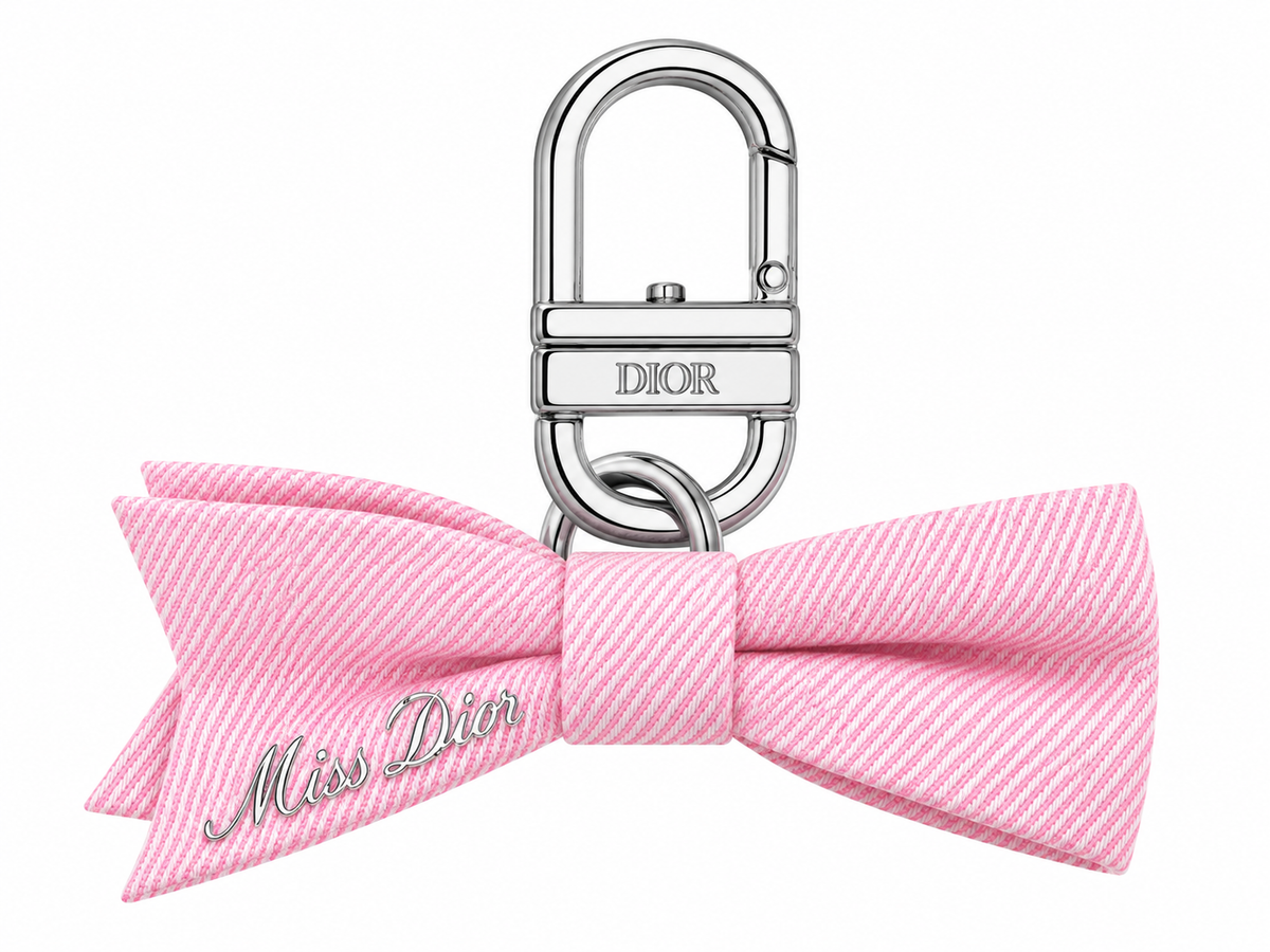 Miss Dior Pink Bow Keychain – Silver Dior Clasp & Bag Charm