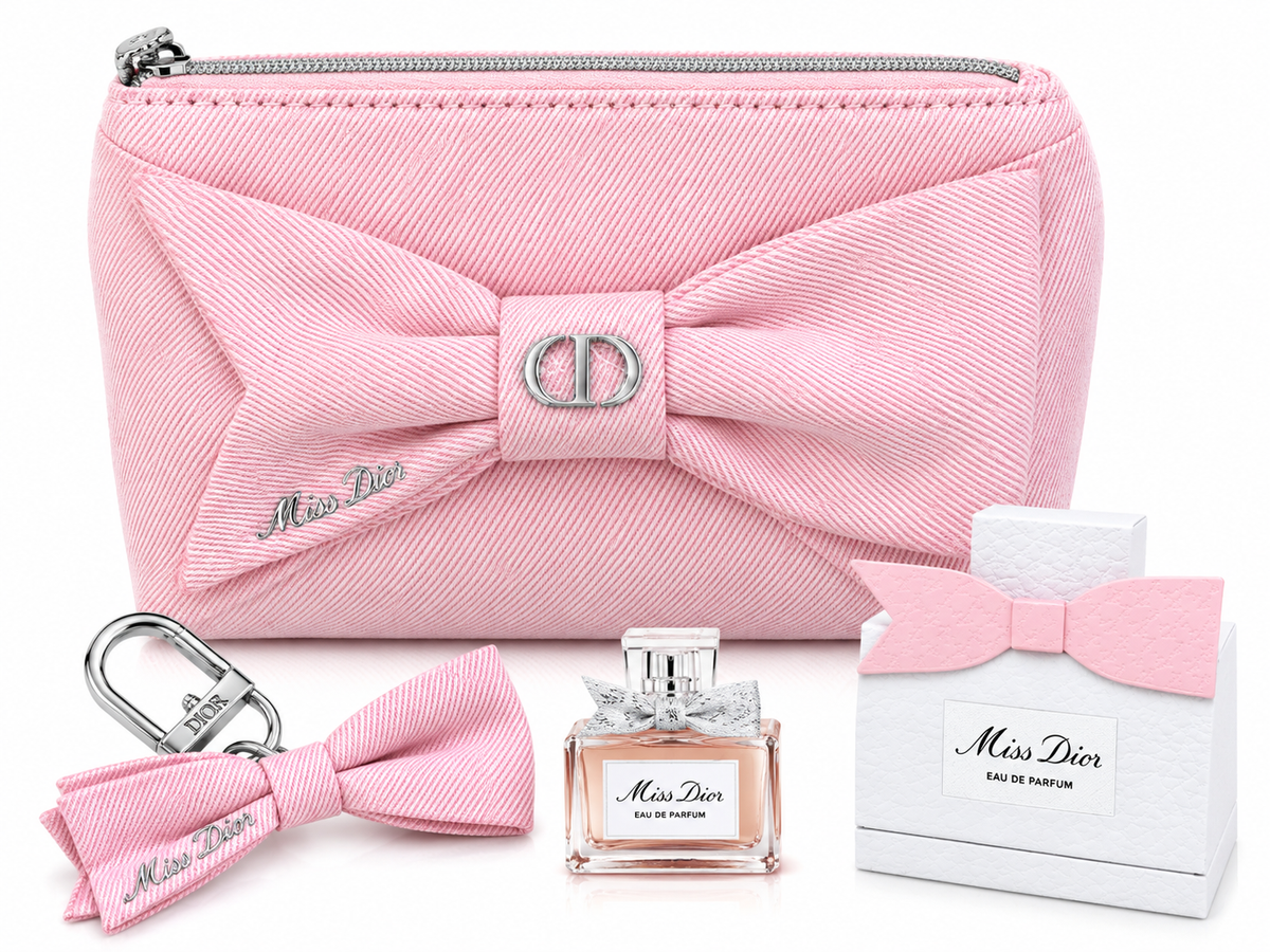 Miss Dior Pink Bow Beauty Pouch Gift Set – Mini Eau de Parfum & Bow Keychain