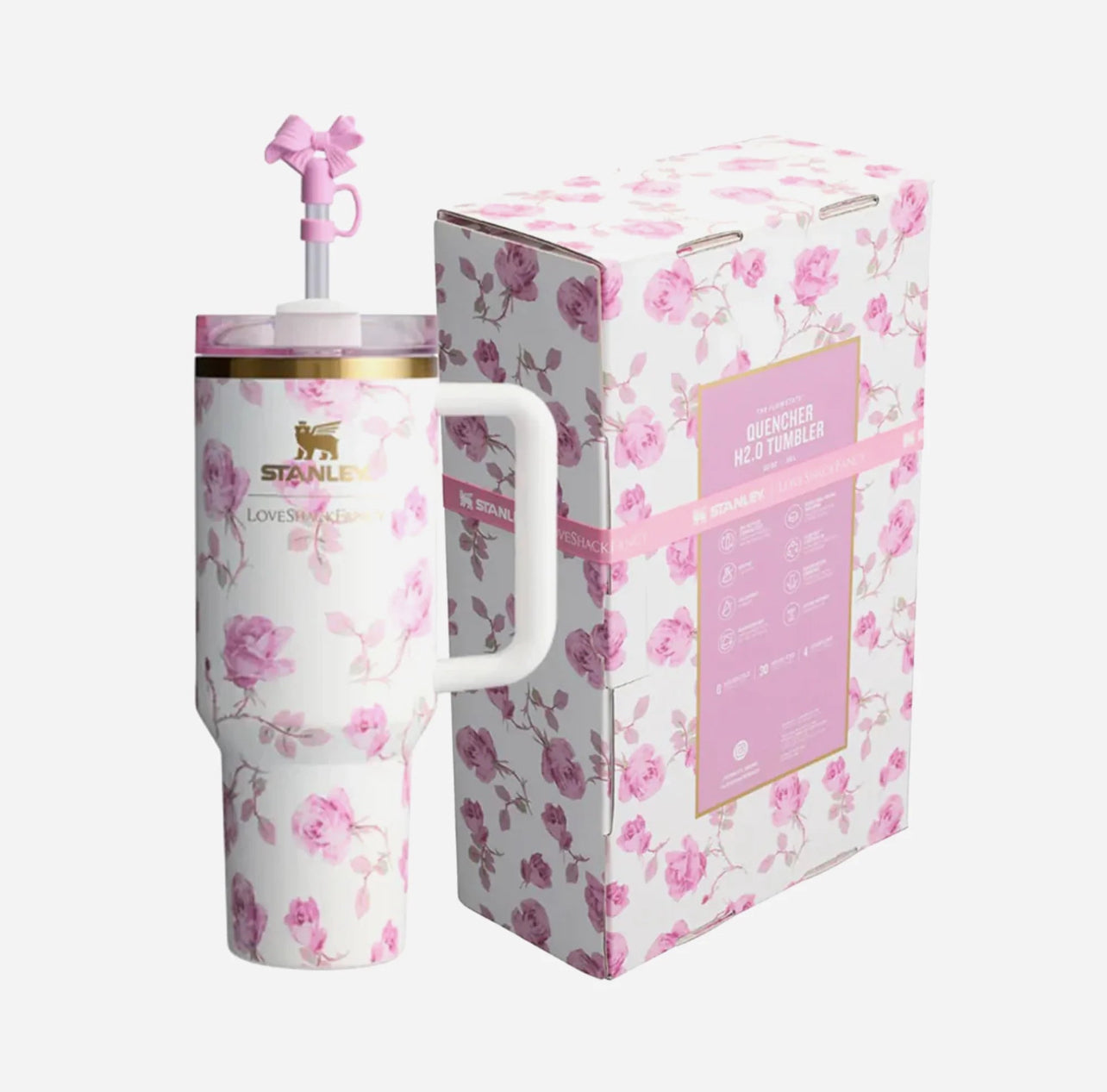 STANLEY 1913 X LOVESHACKFANCY QUENCHER TUMBLER WITH HANDLE (FLOWER  COLLECTION PINK)