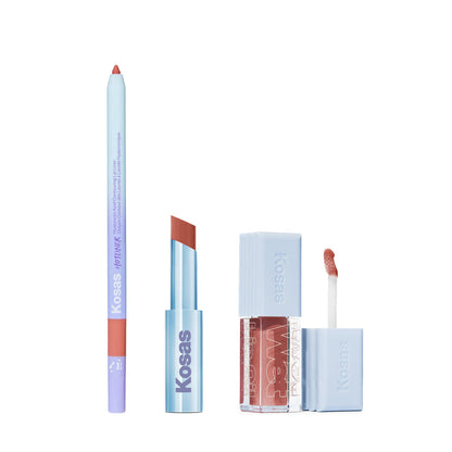 KOSSAS UNBUTTONED LIP TRIO WET STICK, HOTLINER + WET LIP OIL GLOSS