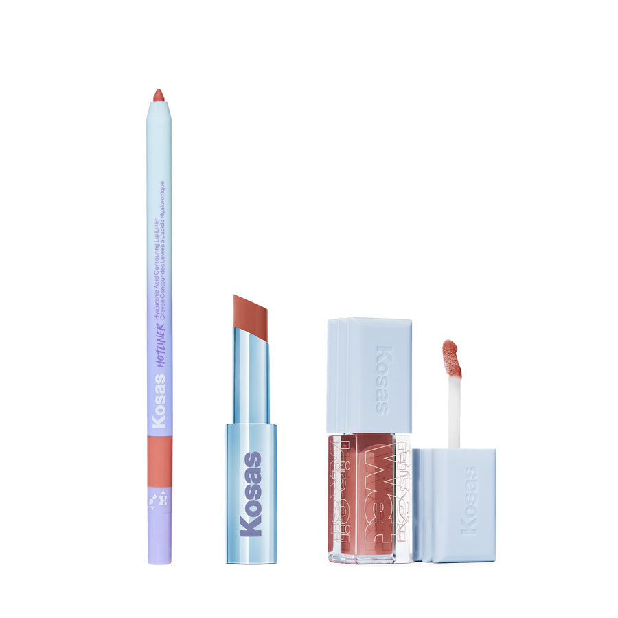 KOSSAS UNBUTTONED LIP TRIO WET STICK, HOTLINER + WET LIP OIL GLOSS