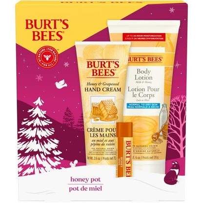 Burt's Bees Lip Balm, Body Lotion and Hand Cream Gift Set, Honey Pot, 1 Gift Set