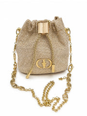 CHRISTIAN DIOR LIMITED EDITION COLLECTION BUCKET BEAUTY GOLD ROUND BAG