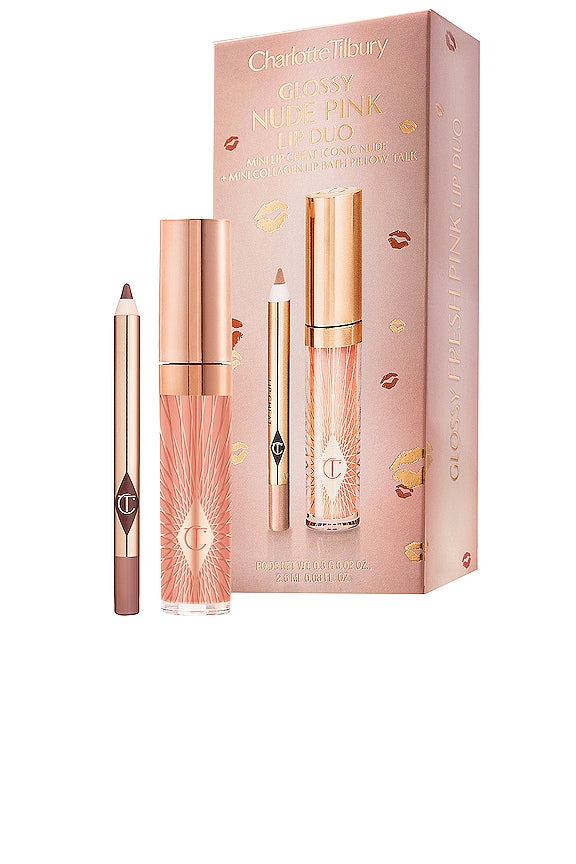 CHARLOTTE TILBURY GLOSSY NUDE PINK LIP DUO (ICONIC NUDE + PILLOW TALK )