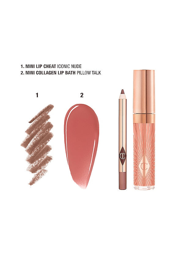 CHARLOTTE TILBURY GLOSSY NUDE PINK LIP DUO (ICONIC NUDE + PILLOW TALK )
