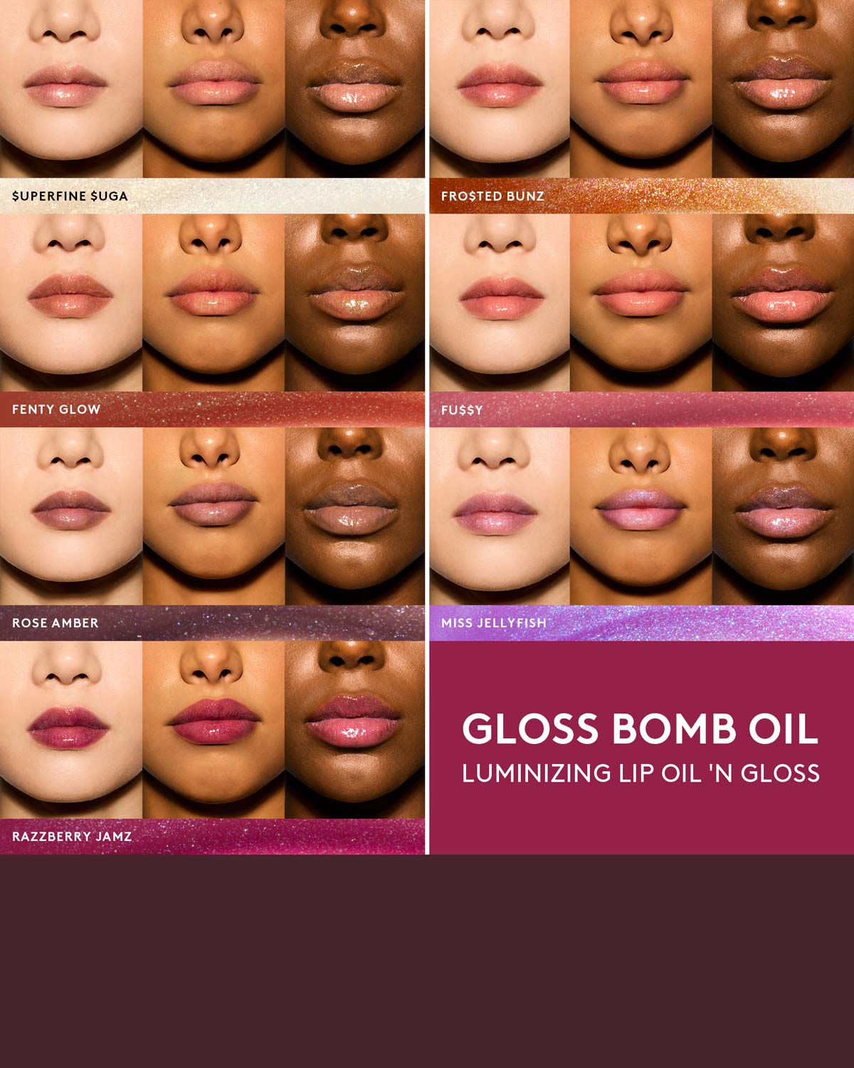 FENTY BEAUTY GLOSS BOMB OIL LUMINISING LIP OIL N GLOSS (RAZZBERRY JAMZ)