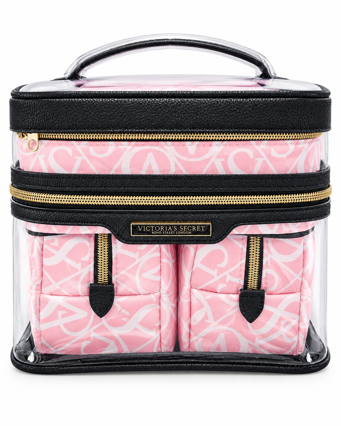 VICTORIA SECRET BLACK  WHITE PINK MAKEUP BAG OF 4 PIECES