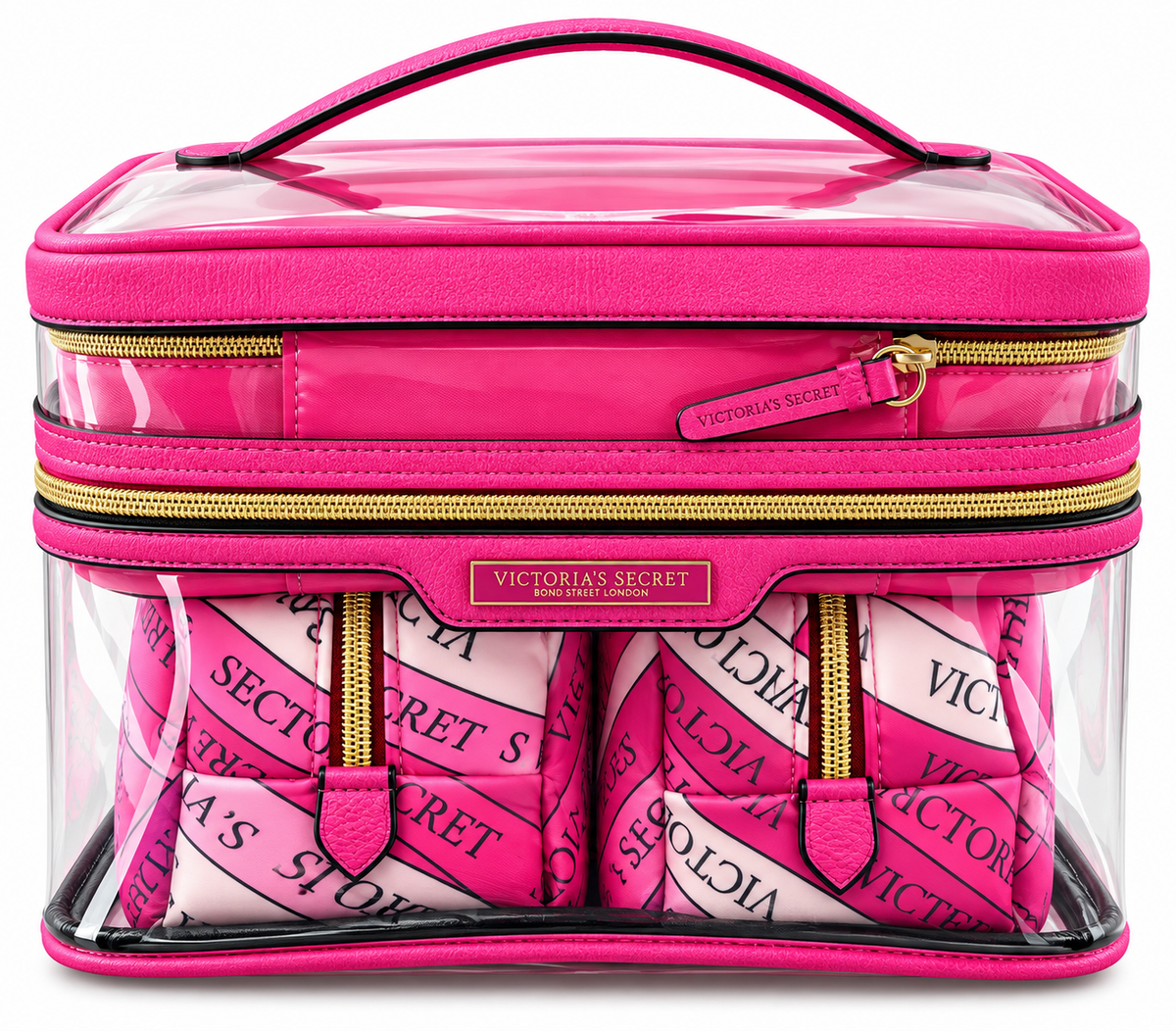 VICTORIA SECRET BLACK  WHITE PINK MAKEUP BAG OF 4 PIECES