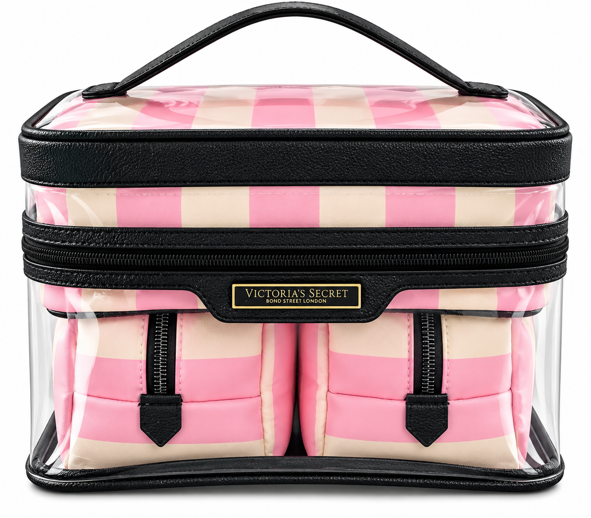 VICTORIA SECRET  LIGHT PINK AND BLACK  MAKEUP BAG OF 4 PIECES