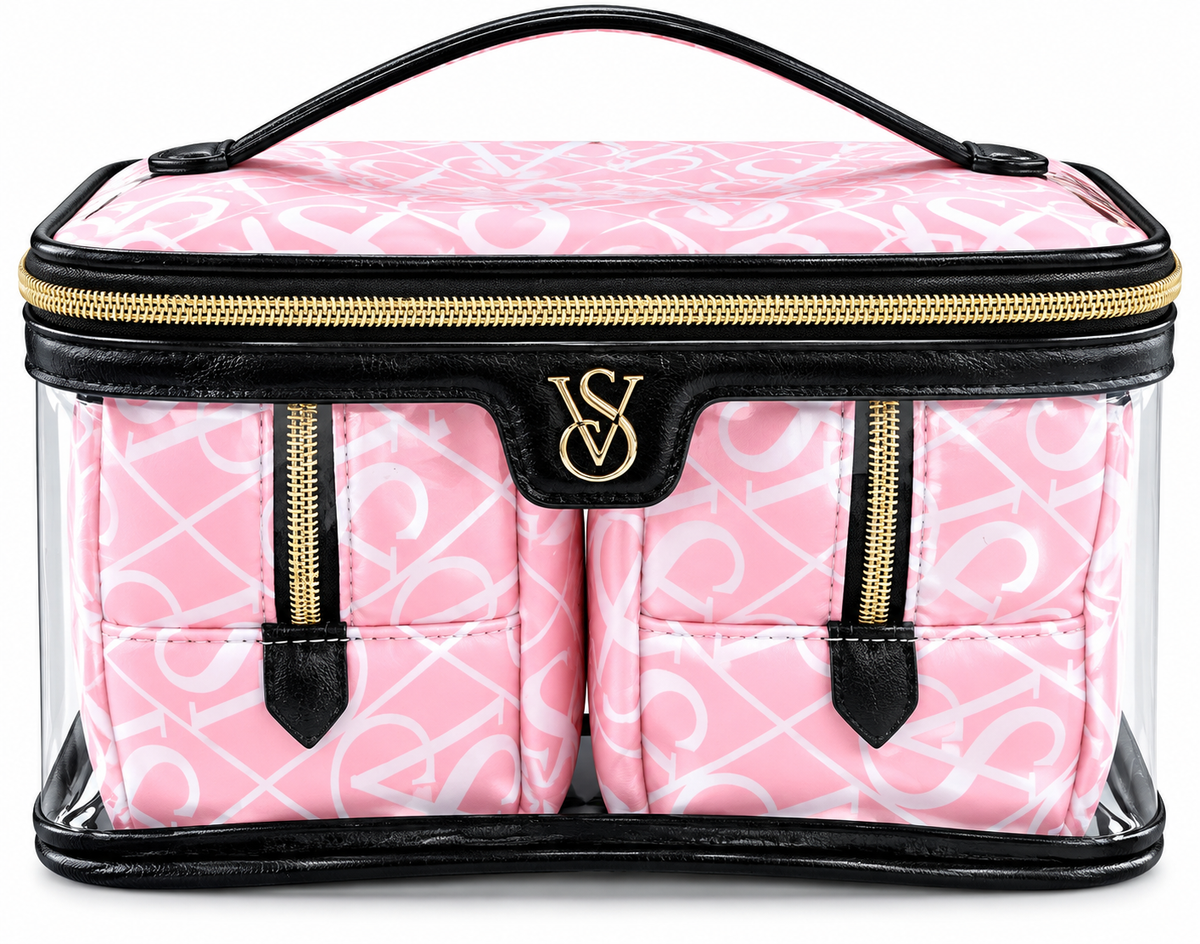 VICTORIA SECRET  BLACK LIGHT PINK  MAKEUP BAG OF 3 PIECES