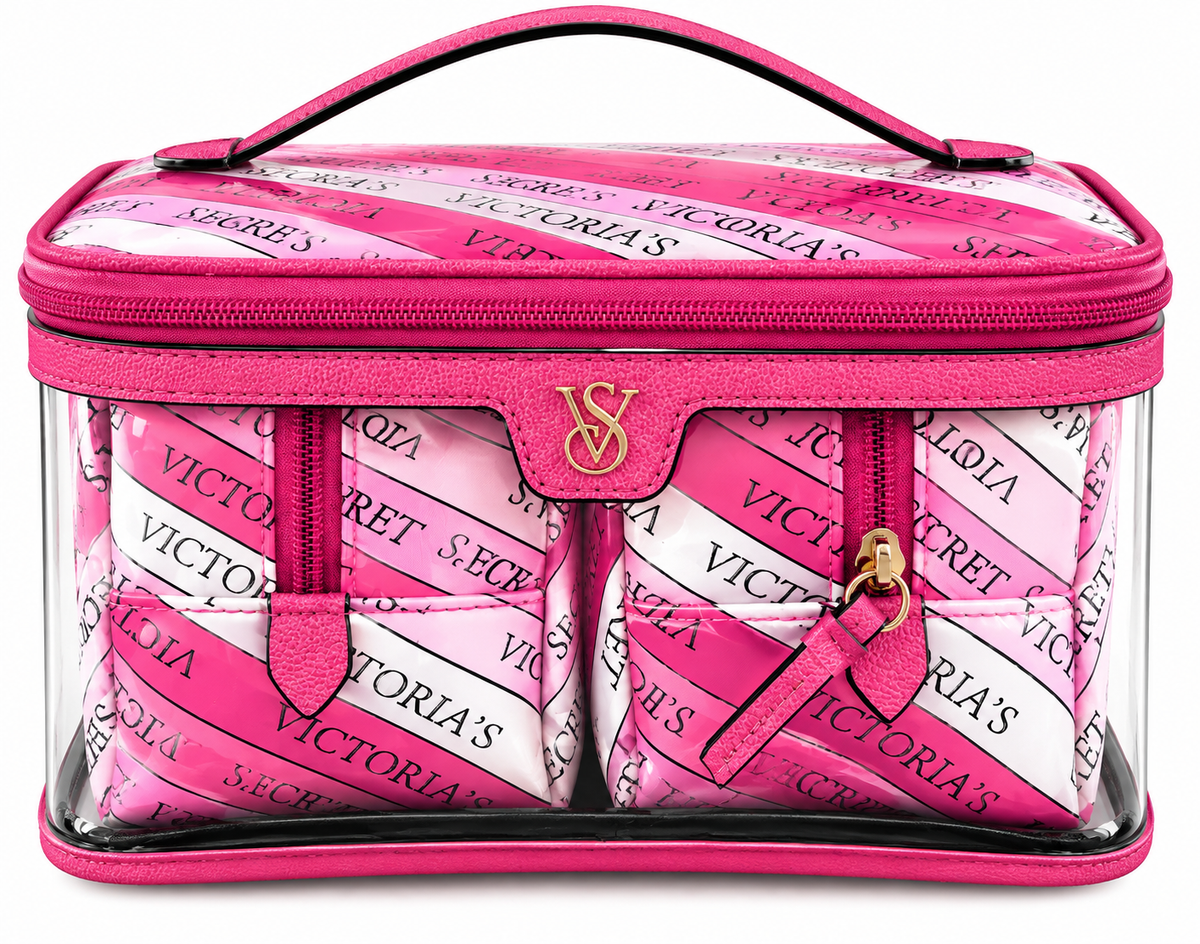 VICTORIA SECRET  BLACK HOT PINK  MAKEUP BAG OF 3 PIECES