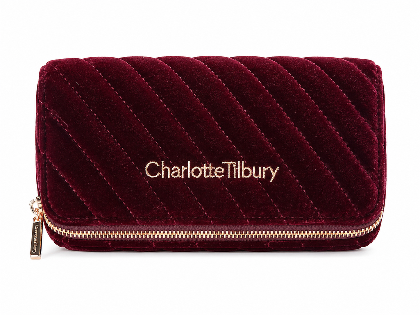 CHARLOTTE TILBURY BURGENDY BAG WITH 3 MINI BRUSH LIMITED EDITION