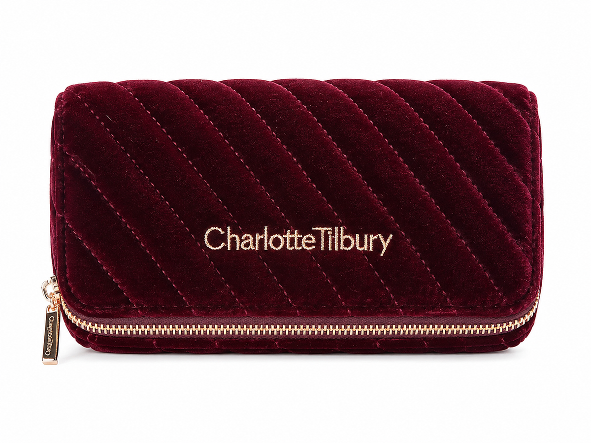 CHARLOTTE TILBURY BURGENDY BAG WITH 3 MINI BRUSH LIMITED EDITION
