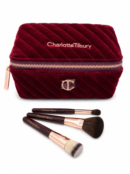 CHARLOTTE TILBURY BURGENDY BAG WITH 3 MINI BRUSH LIMITED EDITION