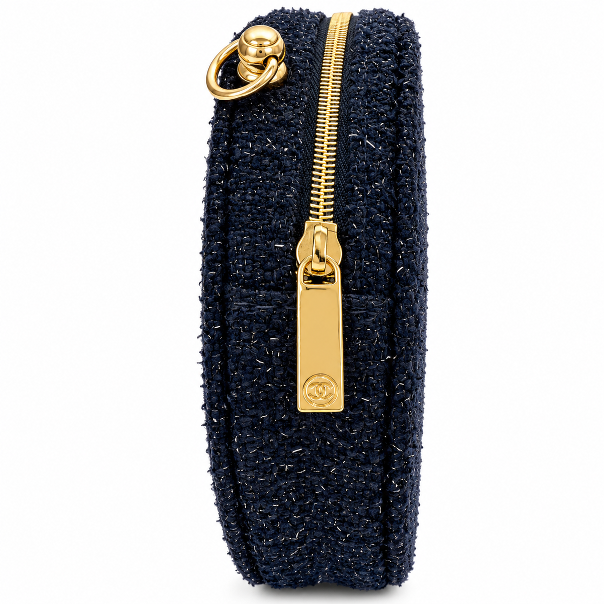 Chanel Holiday Round Beauty Bag Blue with Chain & Accessories
