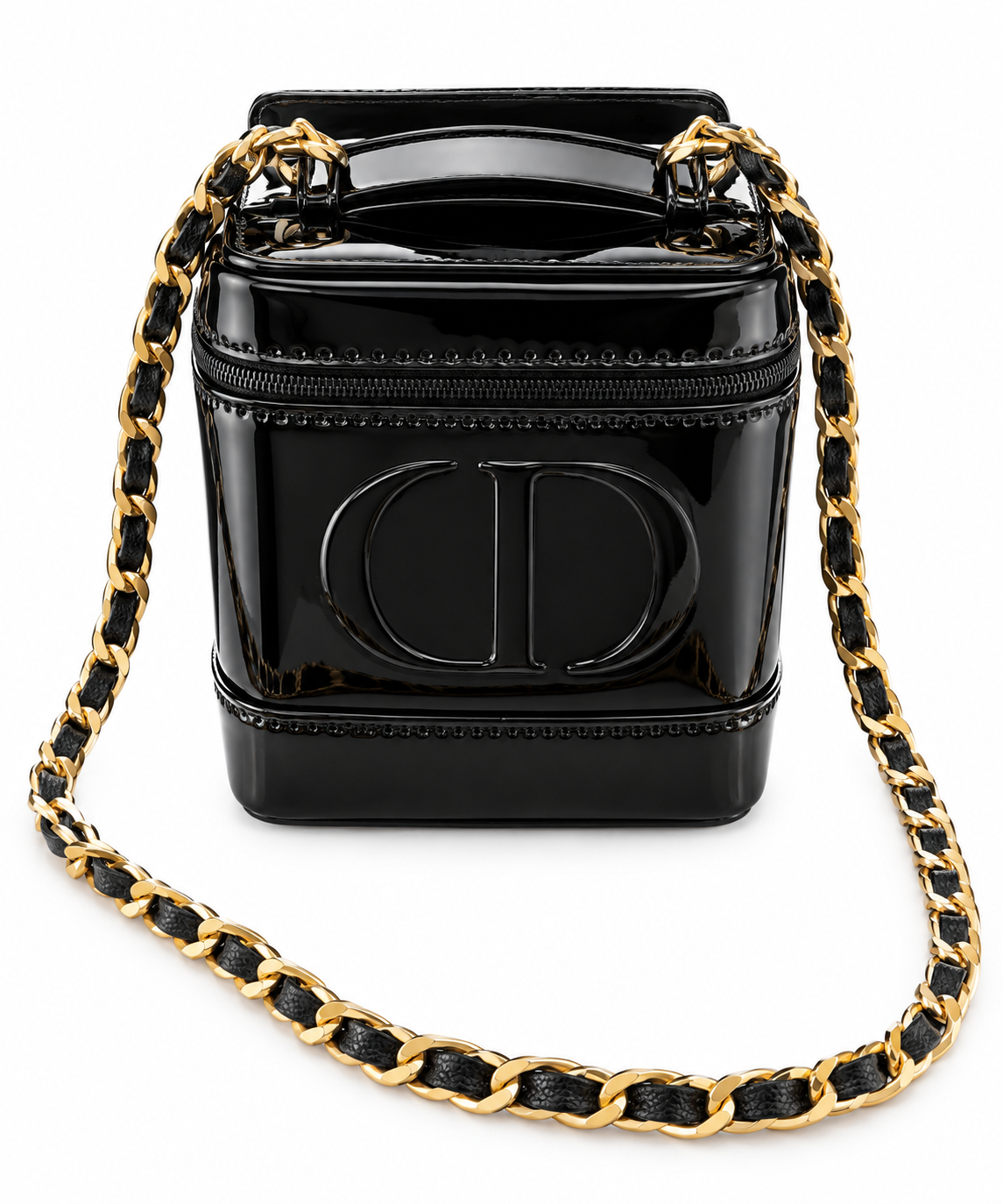 CHRISTIAN DIOR BEAUTY BAG  BLACK LEATHER  WITH STRAP