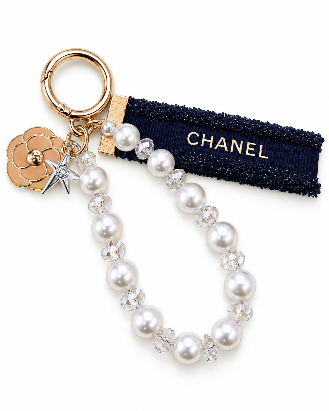 CHANEL INSPIRED PEARL & CRYSTAL KEYCHAIN