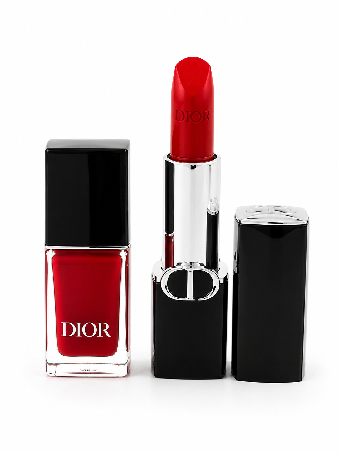 CHRISTIAN DIOR ROUGE SATIN 999 MINI VERNIS AND FULL SIZE LIPSTICK