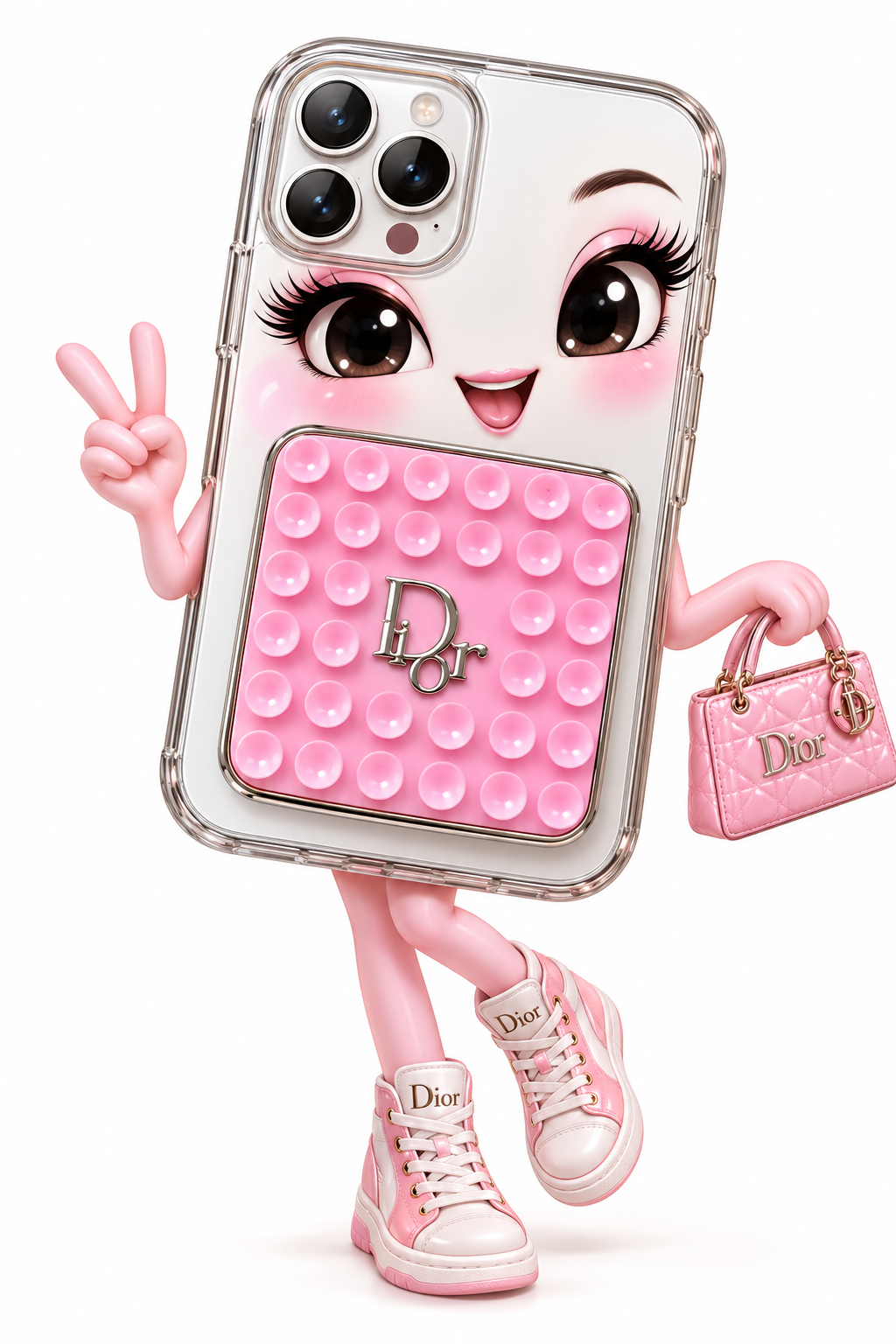 CHRISTIAN DIOR PINK LUXURY BUBBLE PHONE GRIP SILVER LOGO EDITION