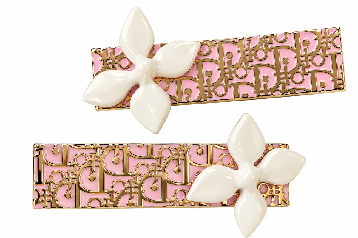 CHRISTIAN DIOR PINK FLORAL HAIR CLIP SET