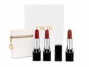 CHRISTIAN DIOR SET OF 3 MINI LIPSTICK WITH KEYCHAIN GOLD WITH WHITE LEATHER BAG