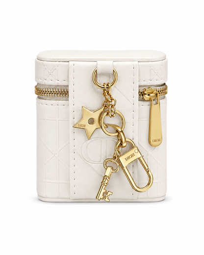 CHRISTIAN DIOR SET OF 3 MINI LIPSTICK WITH KEYCHAIN GOLD WITH WHITE LEATHER BAG