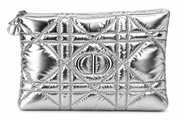 CHRISTIAN DIOR METALIC SILVER QUILTED BEAUTY POUCH