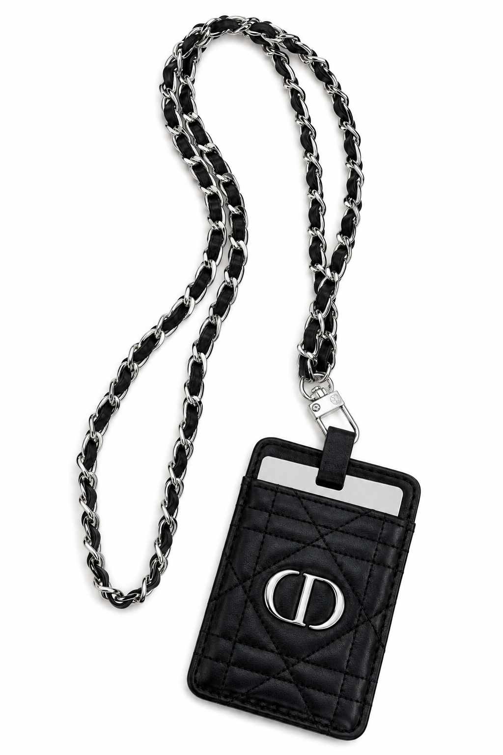 CHRISTIAN DIOR BLACK CANNAGE CARD HOLDER WITH CHAIN